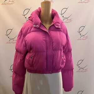 Sweet Habit Size Small Cropped Poly-Fill Hot Pink. Puffer Jacket with Hood. DD